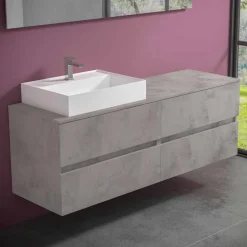 Mobile Bagno Design Moderno con Lavabo da Appoggio Dx o Sx 4 Finiture - Alchimeo
