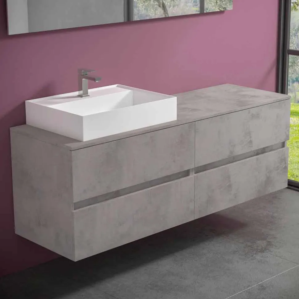 Mobile Bagno Design Moderno con Lavabo da Appoggio Dx o Sx 4 Finiture - Alchimeo