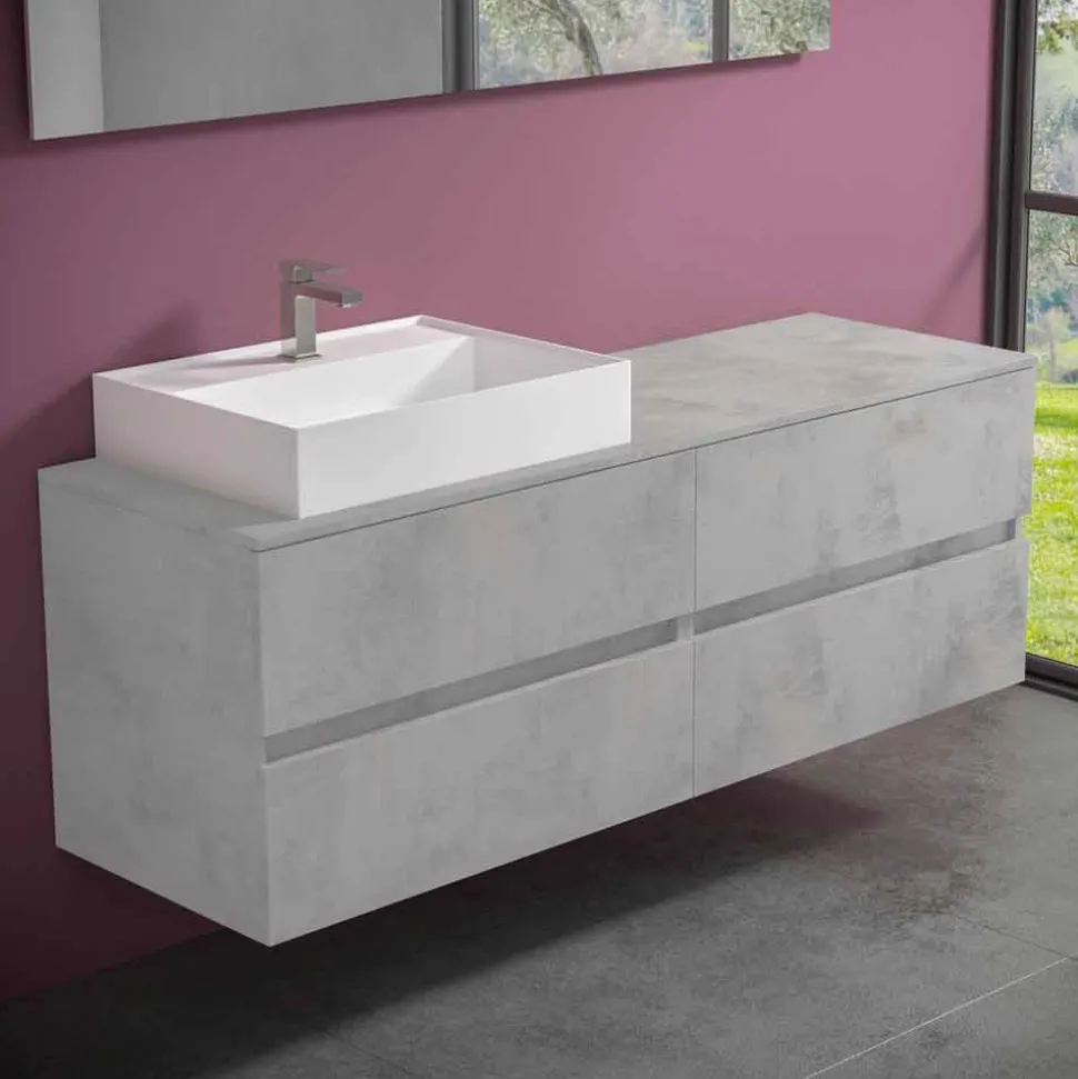 Mobile Bagno Design Moderno con Lavabo da Appoggio Dx o Sx 4 Finiture - Alchimeo