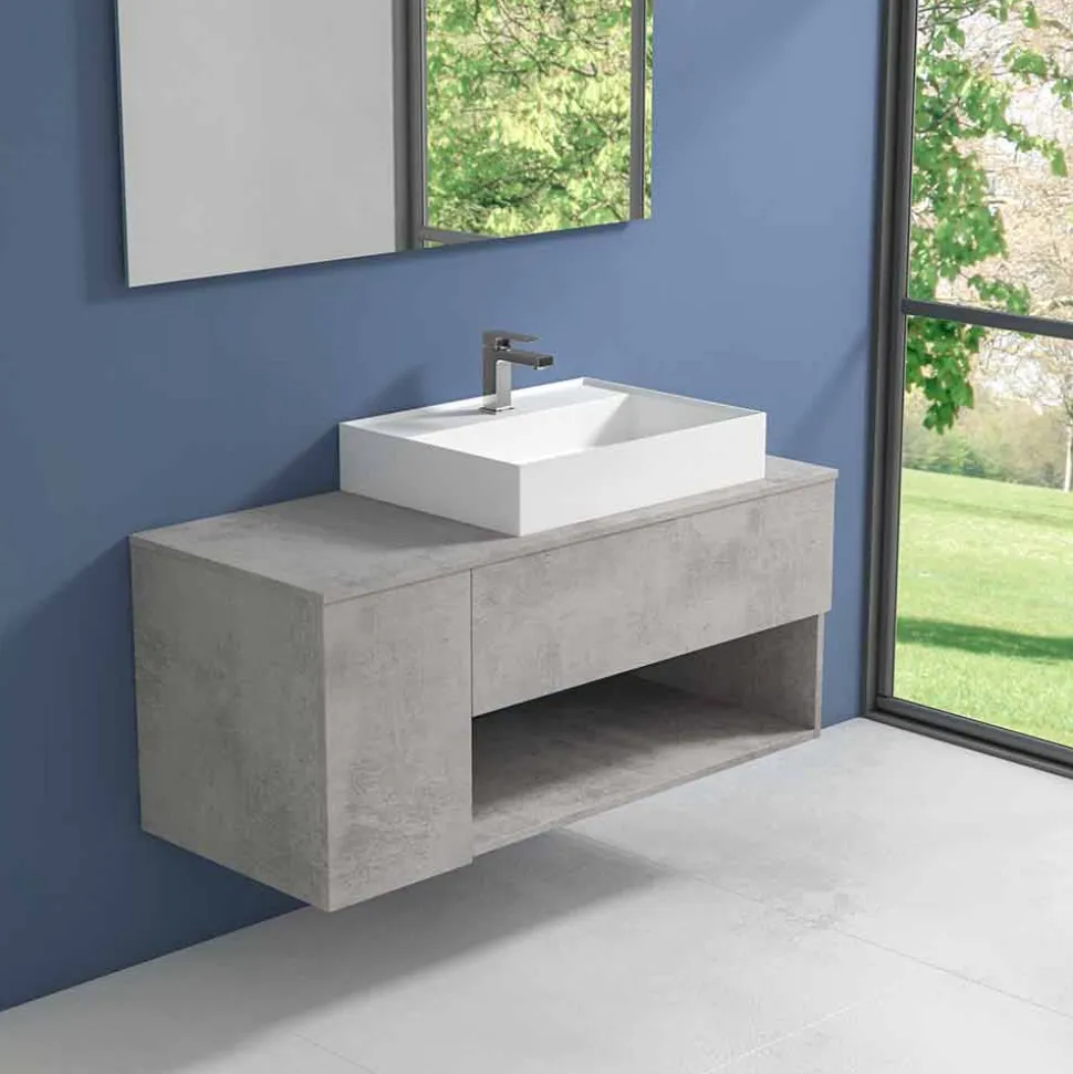 Mobile Bagno Design Sospeso con Lavabo da Appoggio Stile Moderno - Pistillo