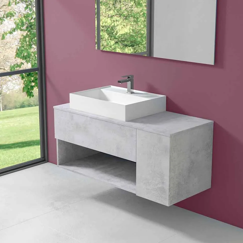 Mobile Bagno Design Sospeso con Lavabo da Appoggio Stile Moderno - Pistillo