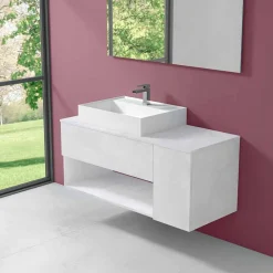Mobile Bagno Design Sospeso con Lavabo da Appoggio Stile Moderno - Pistillo