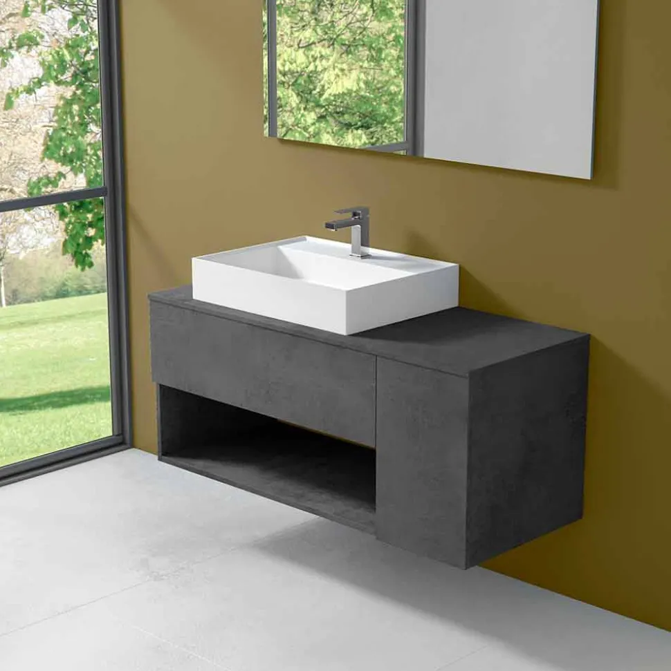 Mobile Bagno Design Sospeso con Lavabo da Appoggio Stile Moderno - Pistillo