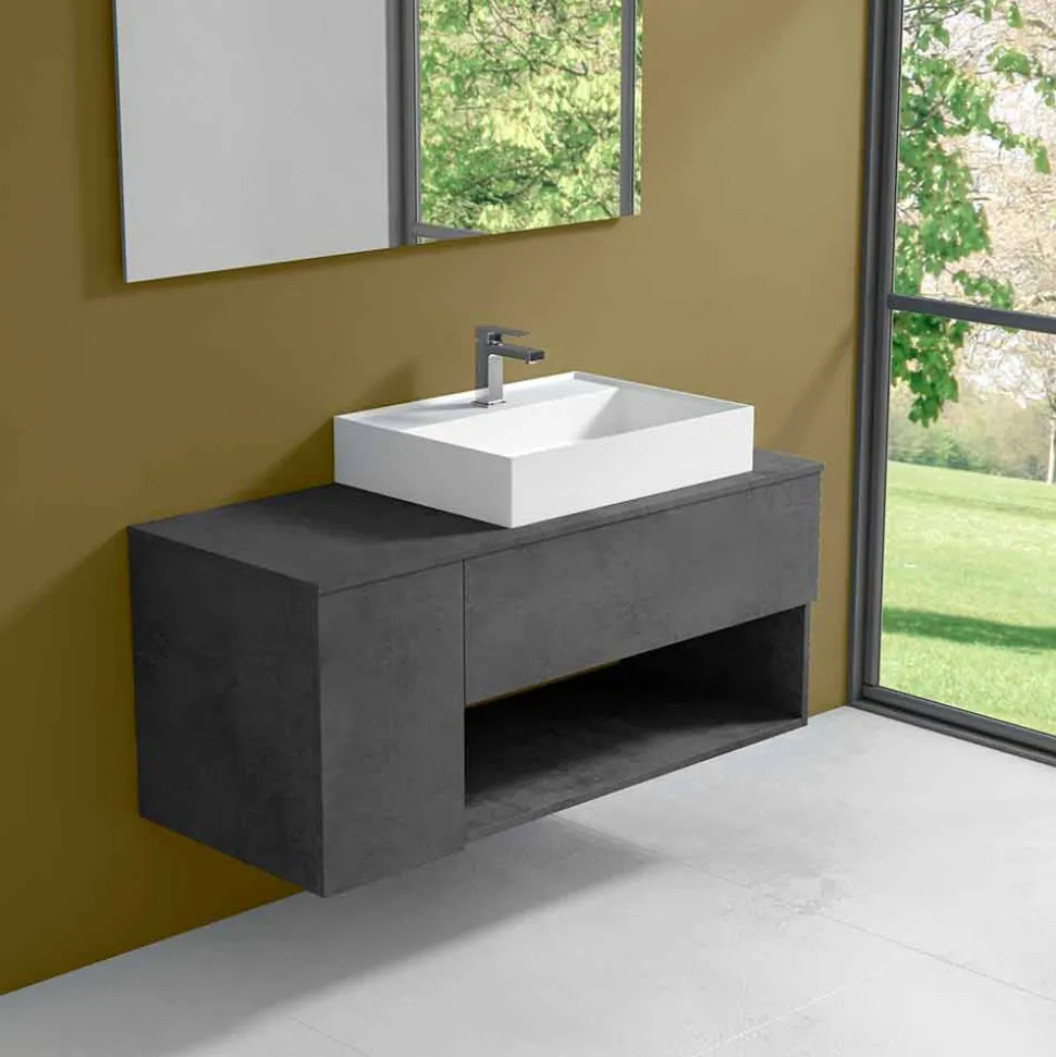 Mobile Bagno Design Sospeso con Lavabo da Appoggio Stile Moderno - Pistillo