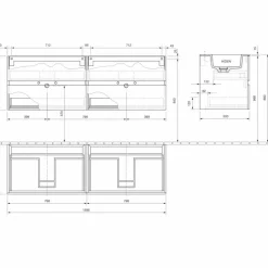 Mobile Bagno Doppio Lavabo, Design Moderno Sospeso in 4 Finiture - Doppietto