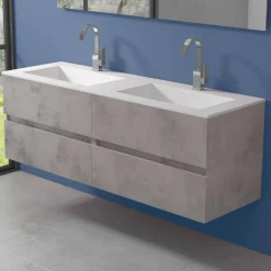 Mobile Bagno Doppio Lavabo, Design Moderno Sospeso in 4 Finiture - Doppietto