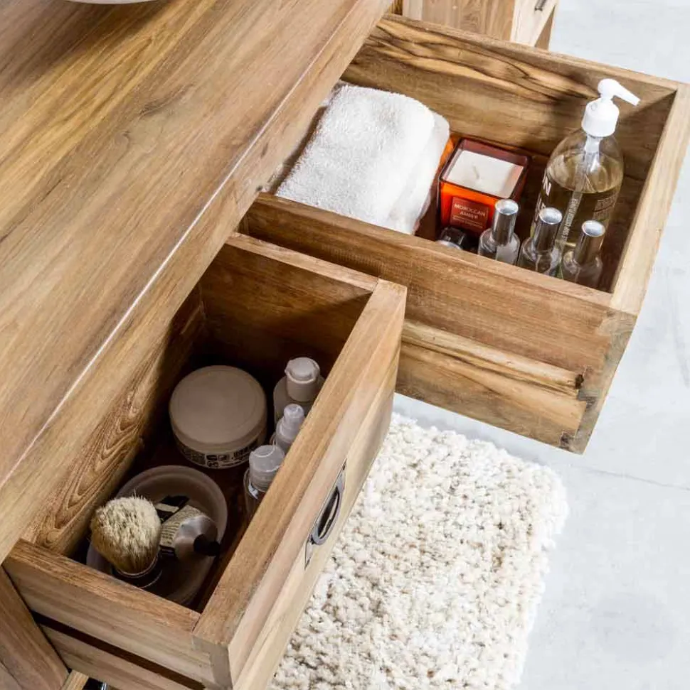 Mobile Bagno in Legno Teak Naturale con 2 Cassetti - Faetano