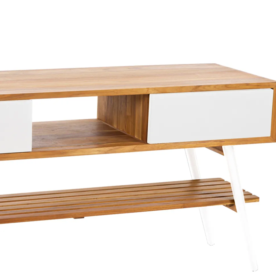 Mobile Bagno in Teak Naturale con Cassetti Bianchi in Mogano - Hamadou