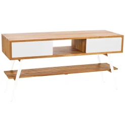 Mobile Bagno in Teak Naturale con Cassetti Bianchi in Mogano - Hamadou