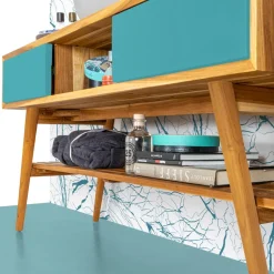 Mobile Bagno Moderno in Teak Naturale con Cassetti in Mogano Blu  - Hamadou