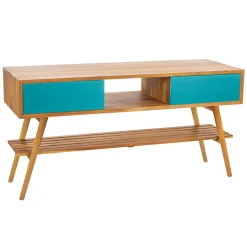 Mobile Bagno Moderno in Teak Naturale con Cassetti in Mogano Blu  - Hamadou