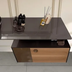 Mobile Bagno Sospeso 80 cm in Vetro 8 mm Temperato e Rovere Europeo - Excelsior