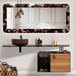 Mobile Bagno Sospeso 80 cm in Vetro 8 mm Temperato e Rovere Europeo - Excelsior