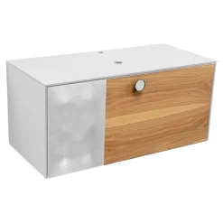 Mobile Bagno Sospeso 100 cm in Vetro 8 mm Temperato e Rovere Europeo - Excelsior