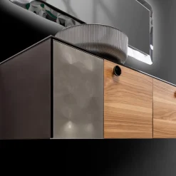 Mobile Bagno Sospeso 160 cm in Vetro 8 mm Temperato e Rovere Europeo - Excelsior