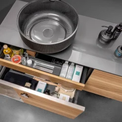 Mobile Bagno Sospeso 160 cm in Vetro 8 mm Temperato e Rovere Europeo - Excelsior