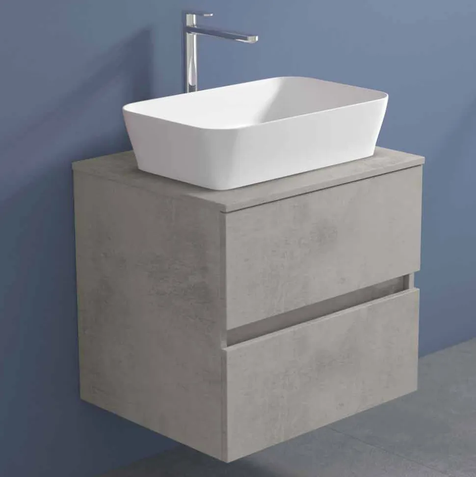 Mobile Bagno Sospeso con Lavabo da Appoggio Rettangolare, Design Moderno - Dumbo