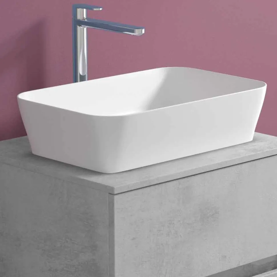 Mobile Bagno Sospeso con Lavabo da Appoggio Rettangolare, Design Moderno - Dumbo