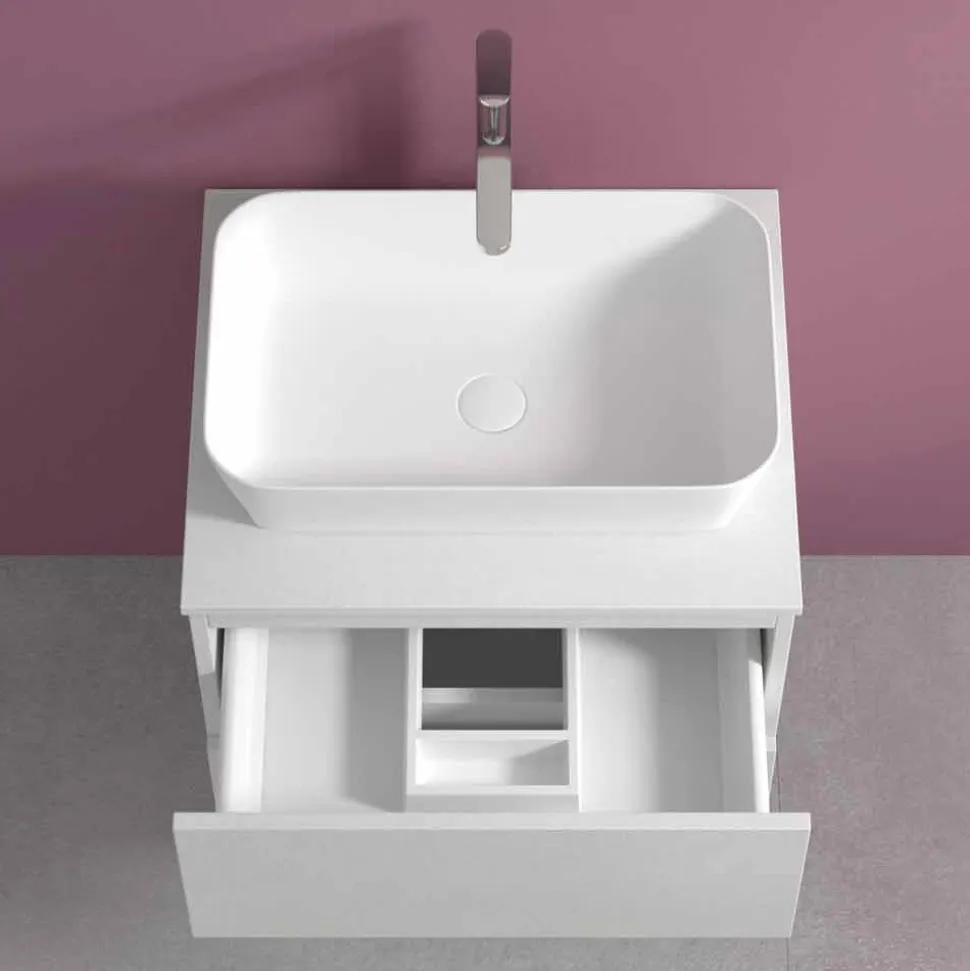 Mobile Bagno Sospeso con Lavabo da Appoggio Rettangolare, Design Moderno - Dumbo