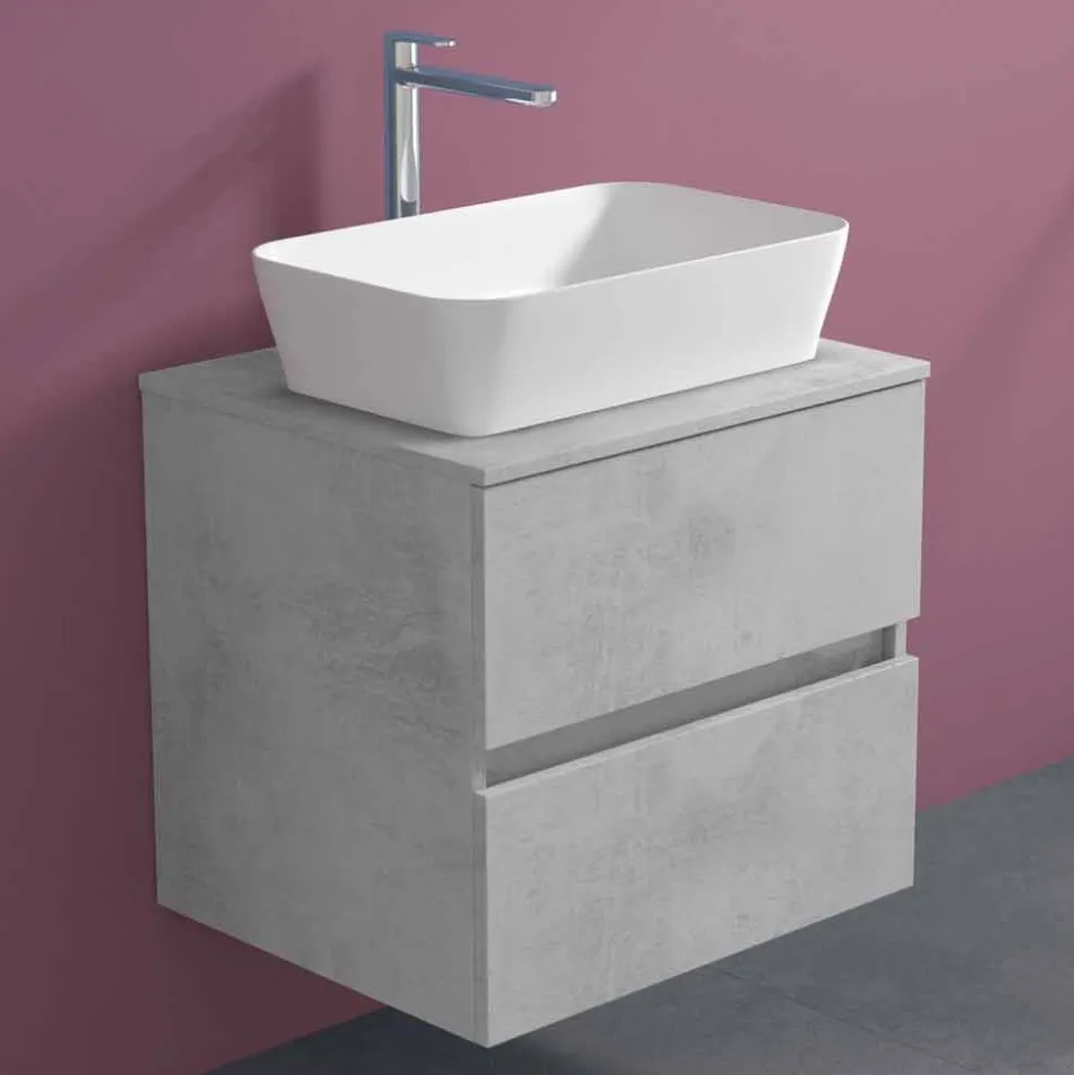 Mobile Bagno Sospeso con Lavabo da Appoggio Rettangolare, Design Moderno - Dumbo