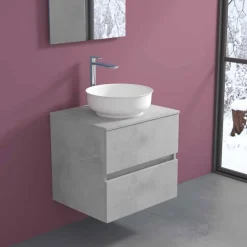 Mobile Bagno Sospeso con Lavabo da Appoggio Rotondo, Design Moderno - Dumbo
