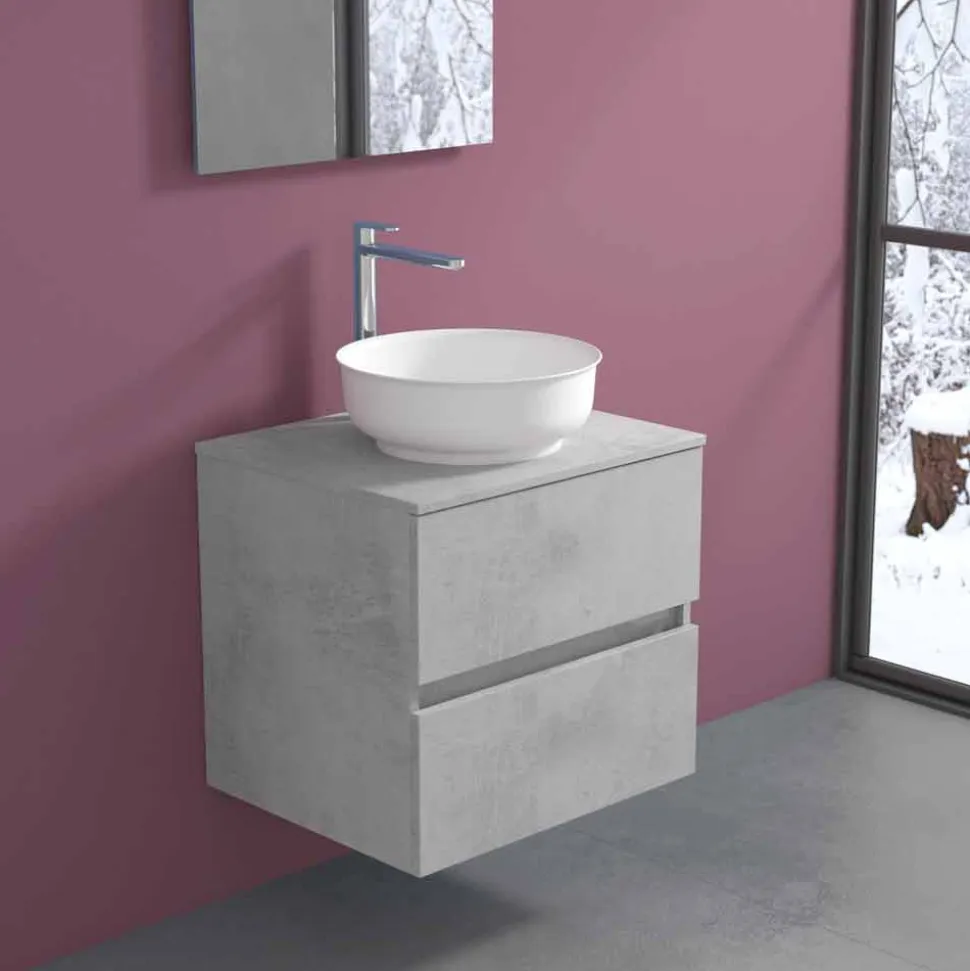 Mobile Bagno Sospeso con Lavabo da Appoggio Rotondo, Design Moderno - Dumbo