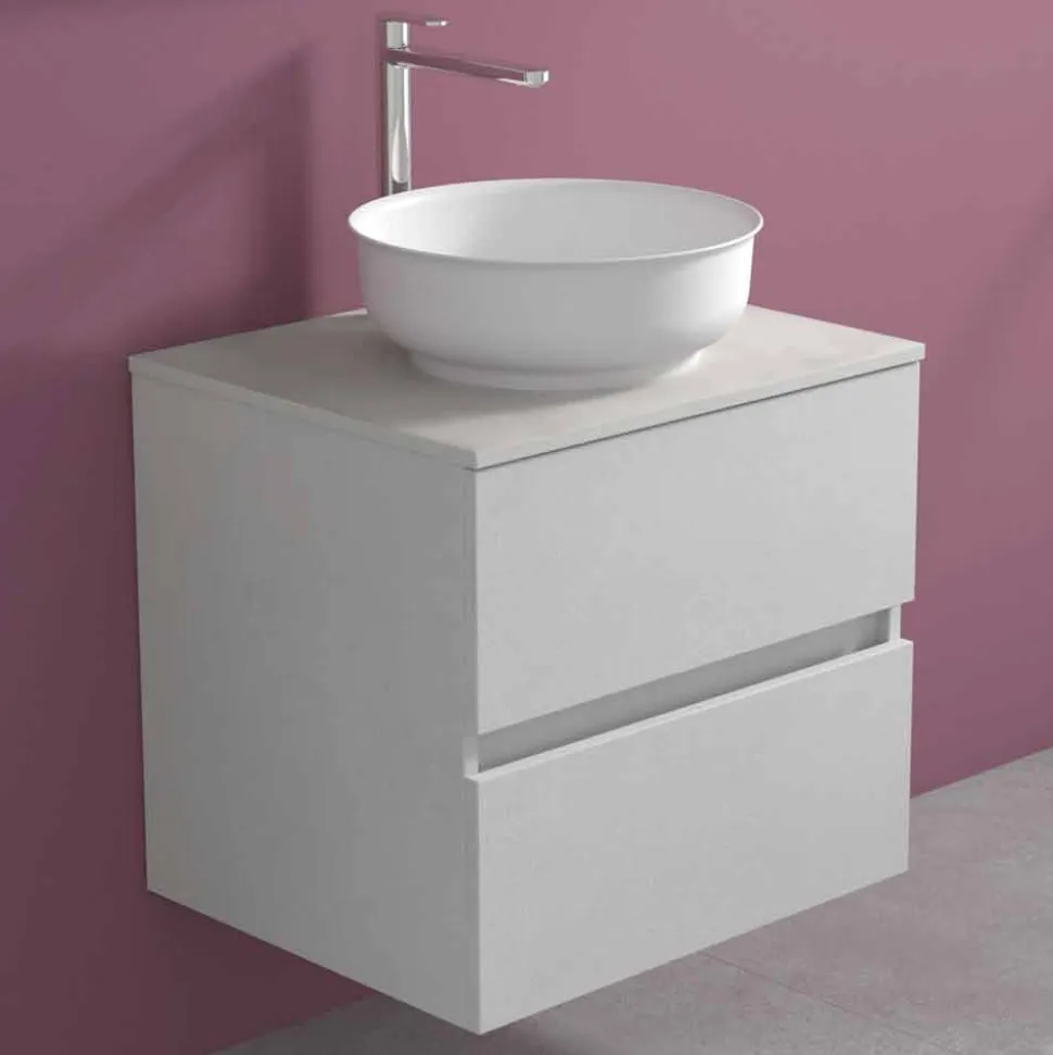 Mobile Bagno Sospeso con Lavabo da Appoggio Rotondo, Design Moderno - Dumbo