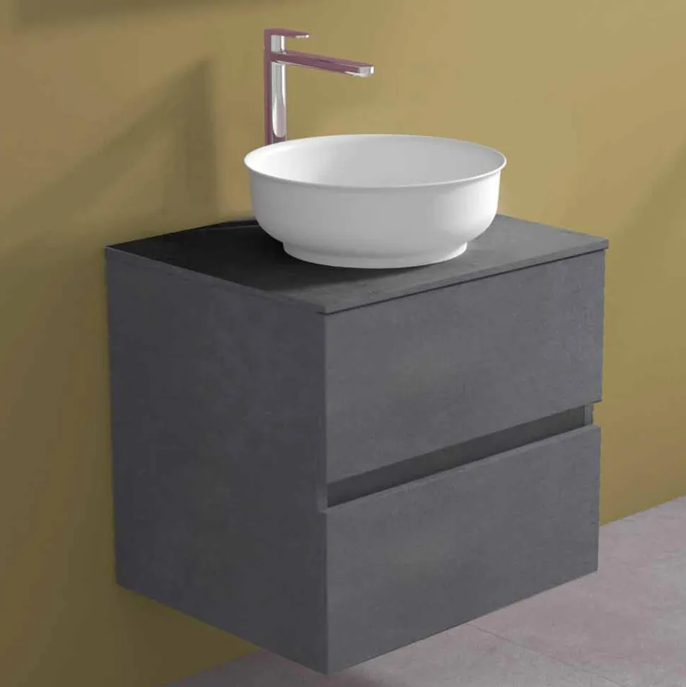 Mobile Bagno Sospeso con Lavabo da Appoggio Rotondo, Design Moderno - Dumbo