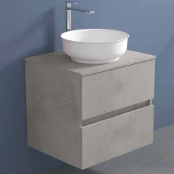 Mobile Bagno Sospeso con Lavabo da Appoggio Rotondo, Design Moderno - Dumbo