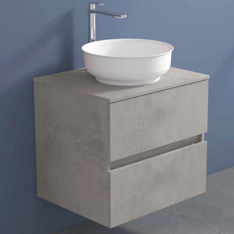 Mobile Bagno Sospeso con Lavabo da Appoggio Rotondo, Design Moderno - Dumbo