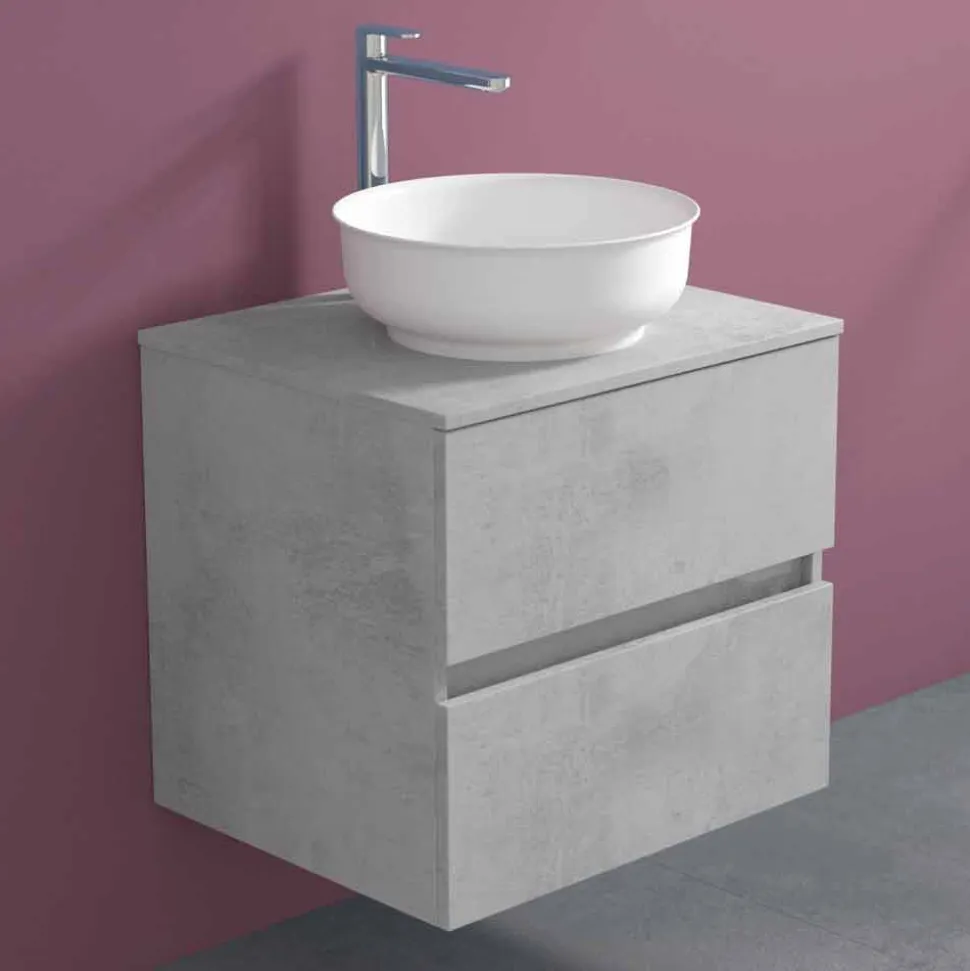 Mobile Bagno Sospeso con Lavabo da Appoggio Rotondo, Design Moderno - Dumbo