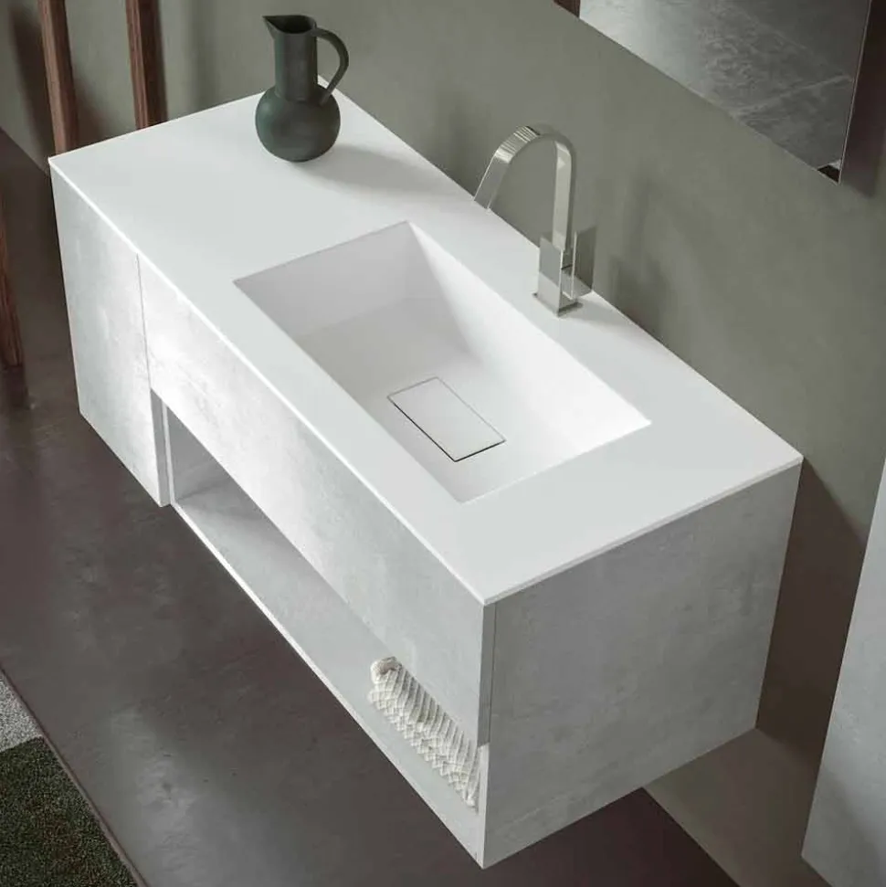 Mobile Bagno Sospeso e Lavabo Integrato, Design Moderno in 4 Finiture - Pistillo