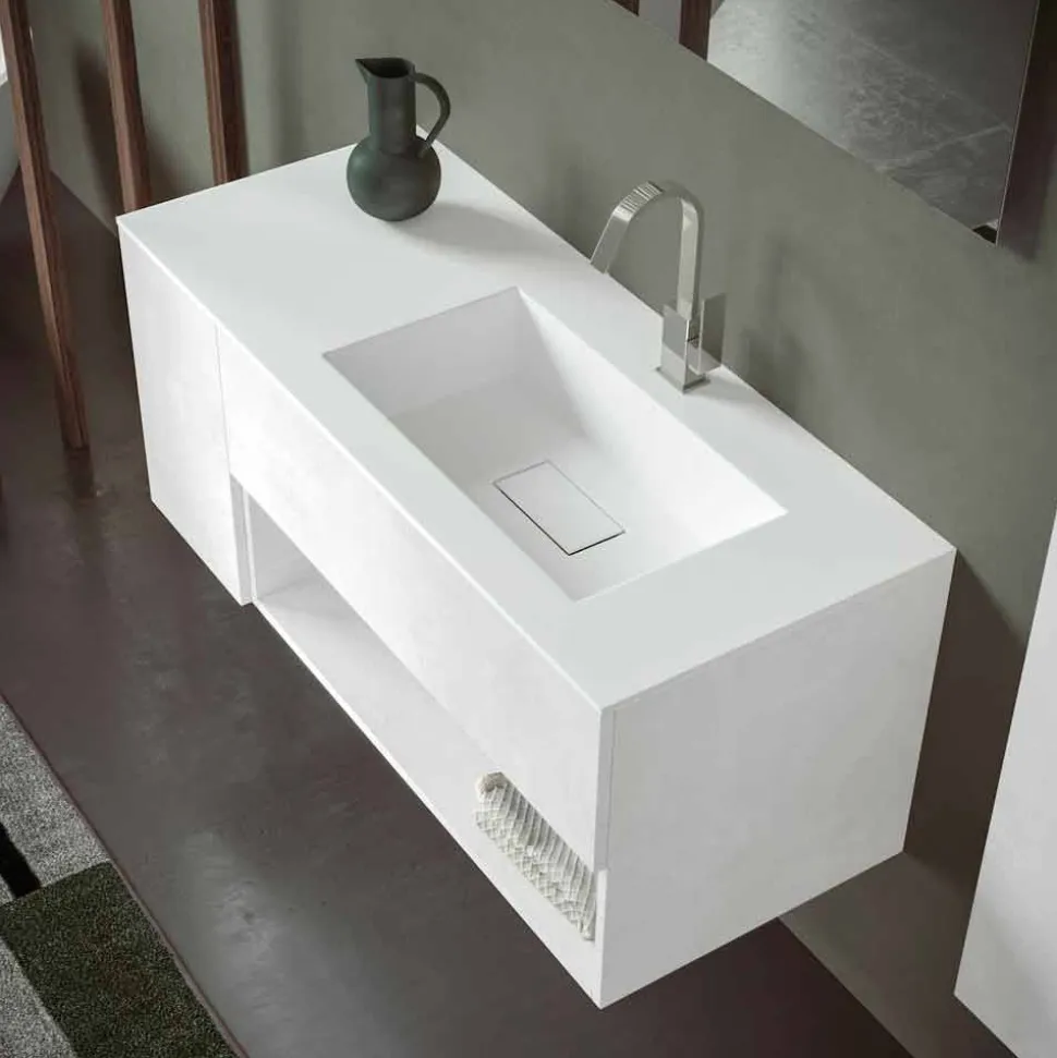 Mobile Bagno Sospeso e Lavabo Integrato, Design Moderno in 4 Finiture - Pistillo