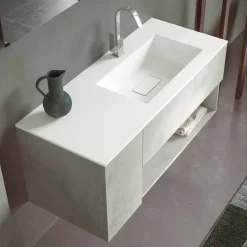 Mobile Bagno Sospeso e Lavabo Integrato, Design Moderno in 4 Finiture - Pistillo