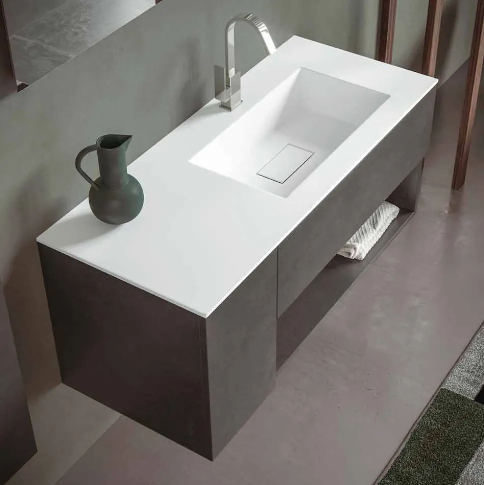 Mobile Bagno Sospeso e Lavabo Integrato, Design Moderno in 4 Finiture - Pistillo