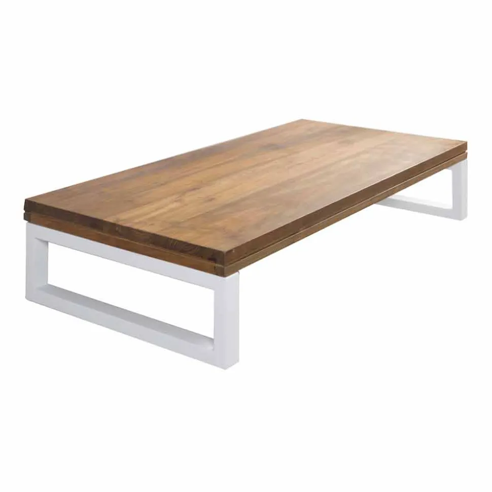 Mobile Bagno Sospeso in Teak con Portasalviette in Hi Macs® Bianco - Saverno