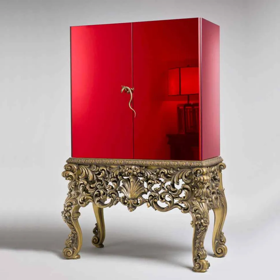 Mobile con base legno intagliata design di lusso, made in Italy, Sam