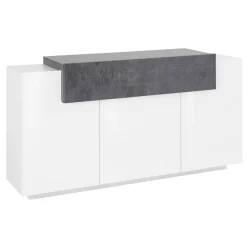 Mobile Credenza 4 Ante Legno Bianco e Antracite, Cemento o Acero - Therese