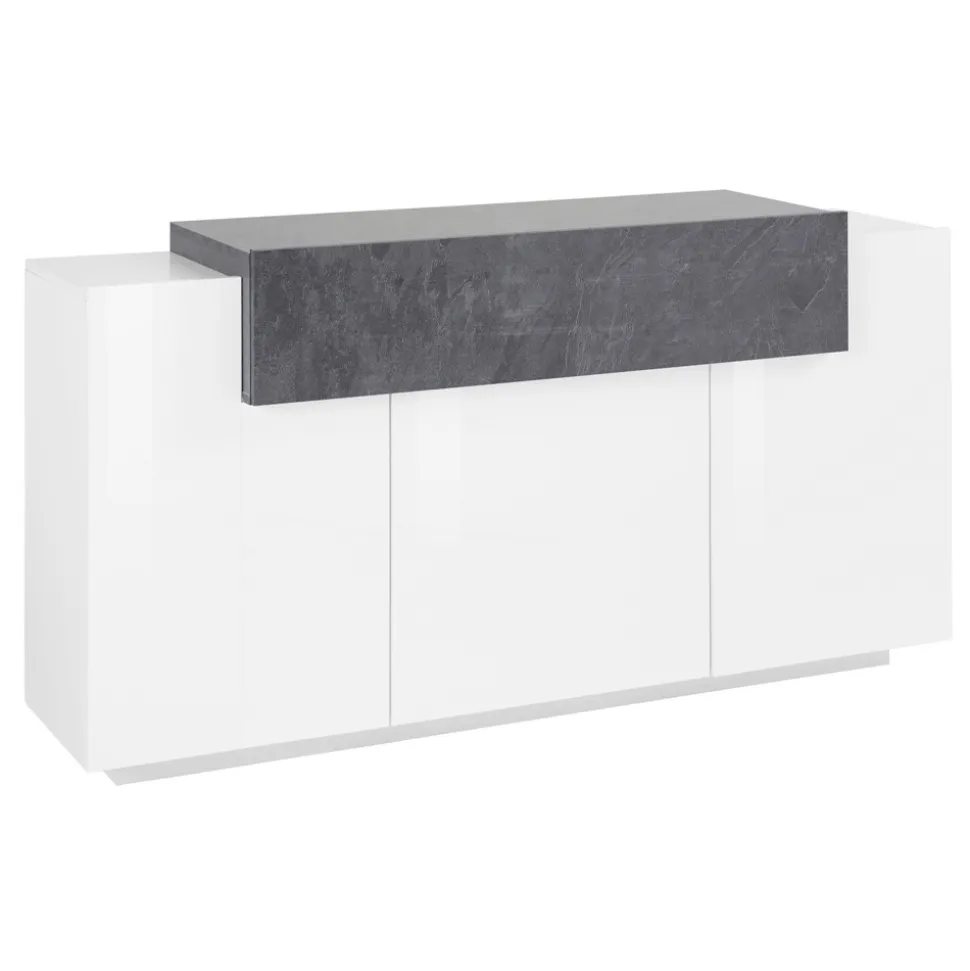 Mobile Credenza 4 Ante Legno Bianco e Antracite, Cemento o Acero - Therese