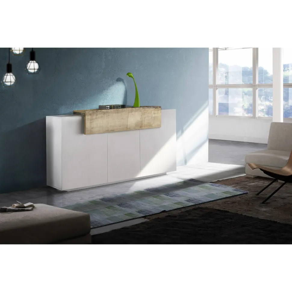 Mobile Credenza 4 Ante Legno Bianco e Antracite, Cemento o Acero - Therese