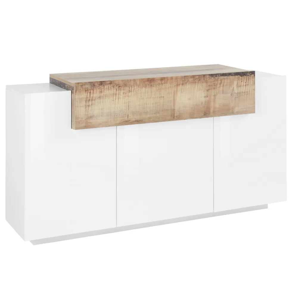 Mobile Credenza 4 Ante Legno Bianco e Antracite, Cemento o Acero - Therese