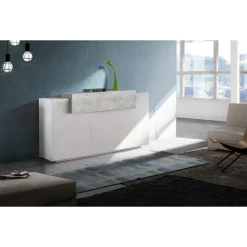 Mobile Credenza 4 Ante Legno Bianco e Antracite, Cemento o Acero - Therese