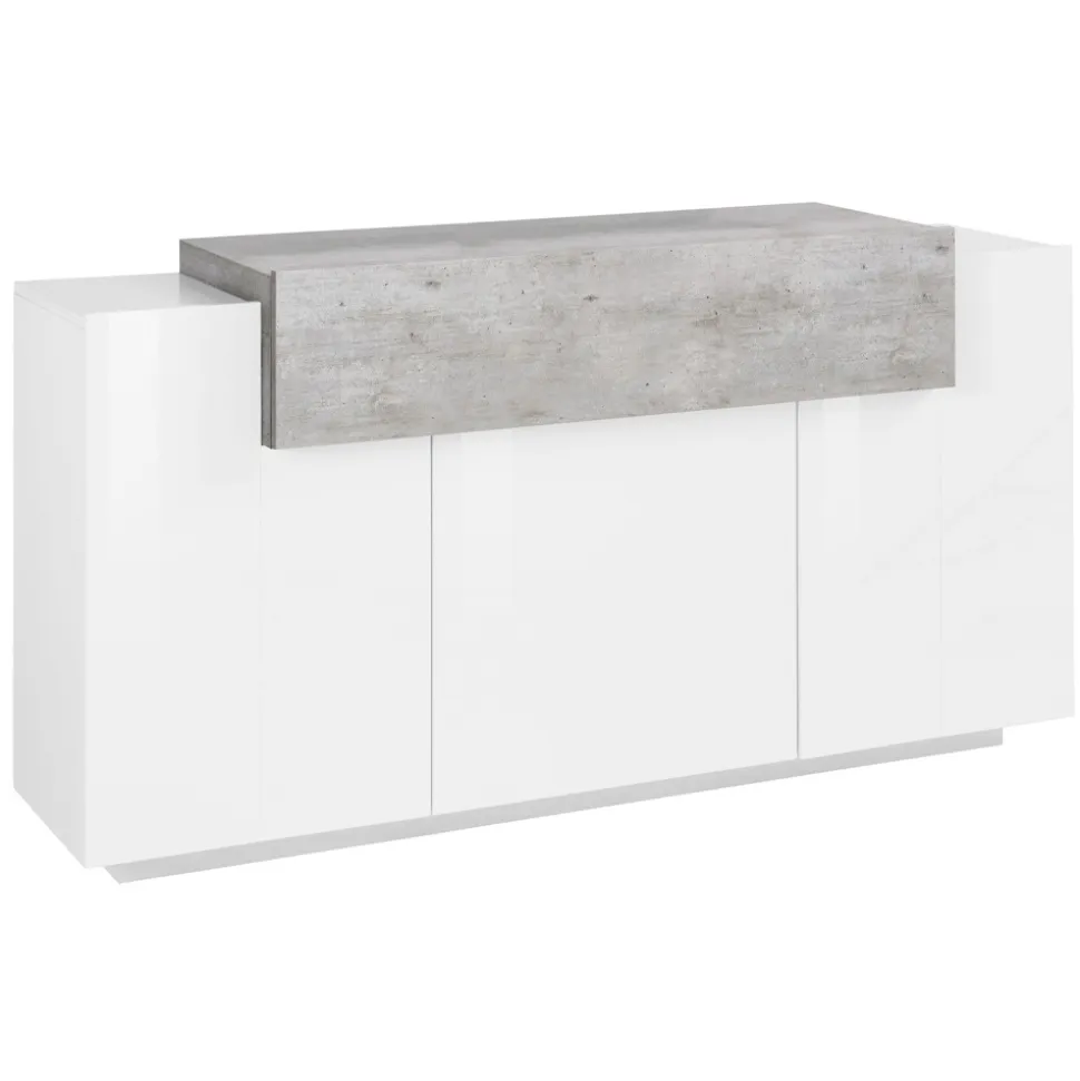 Mobile Credenza 4 Ante Legno Bianco e Antracite, Cemento o Acero - Therese