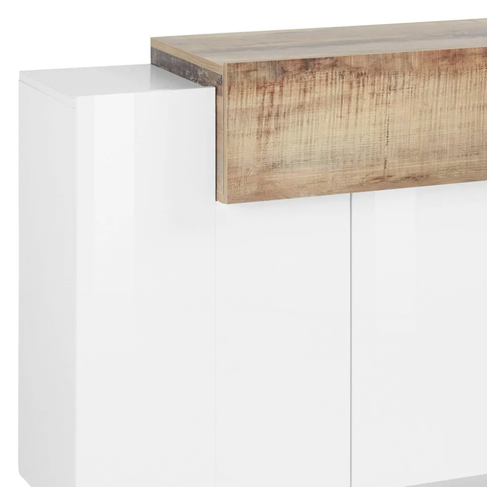 Mobile Credenza 4 Ante Legno Bianco e Antracite, Cemento o Acero - Therese