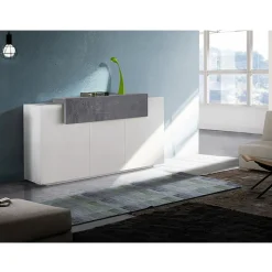 Mobile Credenza 4 Ante Legno Bianco e Antracite, Cemento o Acero - Therese