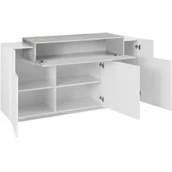 Mobile Credenza 4 Ante Legno Bianco e Antracite, Cemento o Acero - Therese