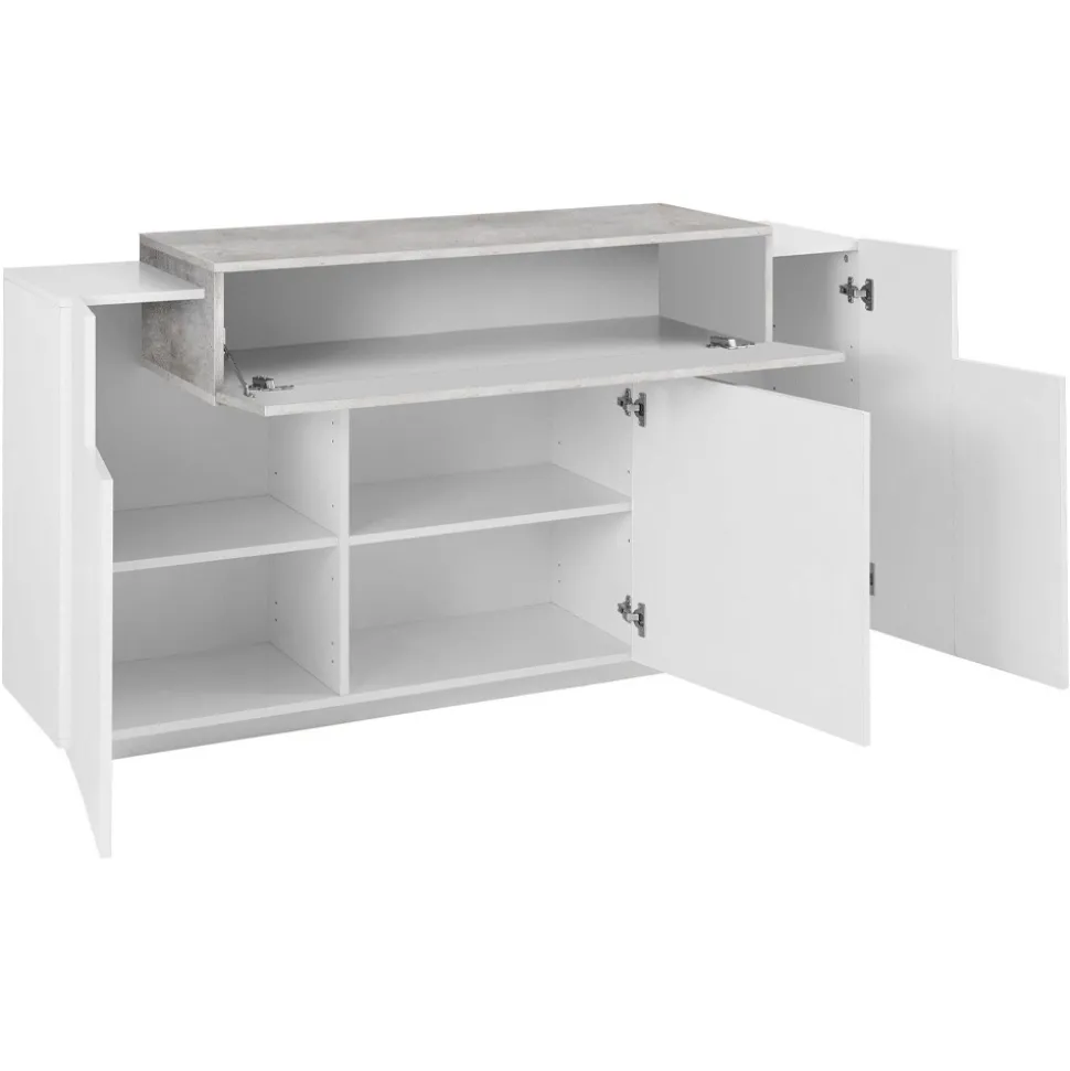Mobile Credenza 4 Ante Legno Bianco e Antracite, Cemento o Acero - Therese