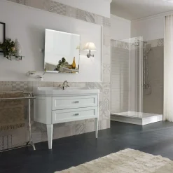 Mobile da Bagno con Due Cassetti e Lavabo in Ceramica Made in Italy - Rome