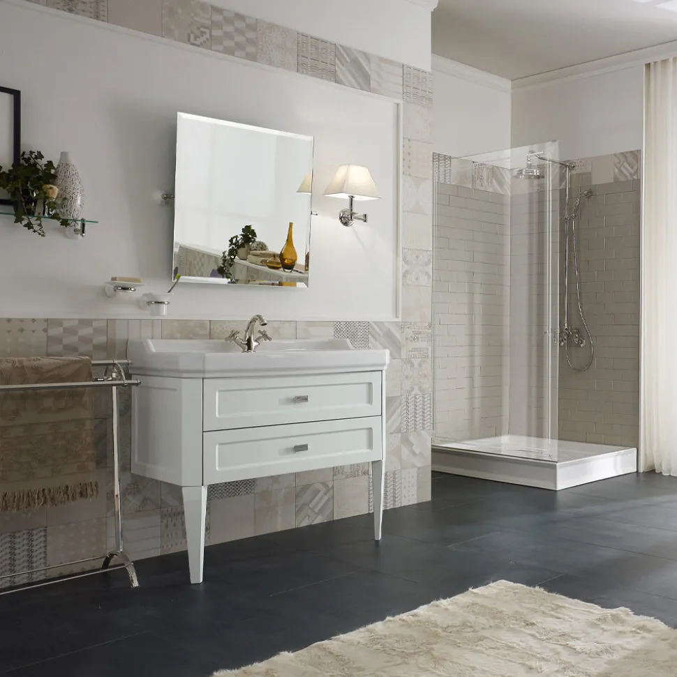 Mobile da Bagno con Due Cassetti e Lavabo in Ceramica Made in Italy - Rome