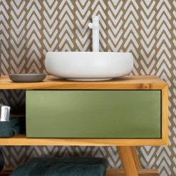 Mobile da Bagno in Teak Naturale con 2 Cassetti in Mogano Verde - Hamadou